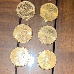 Bundle of 6 2000 D & P SACAGAWEA $1 ONE DOLLAR COIN US LIBERTY GOLD PLATED